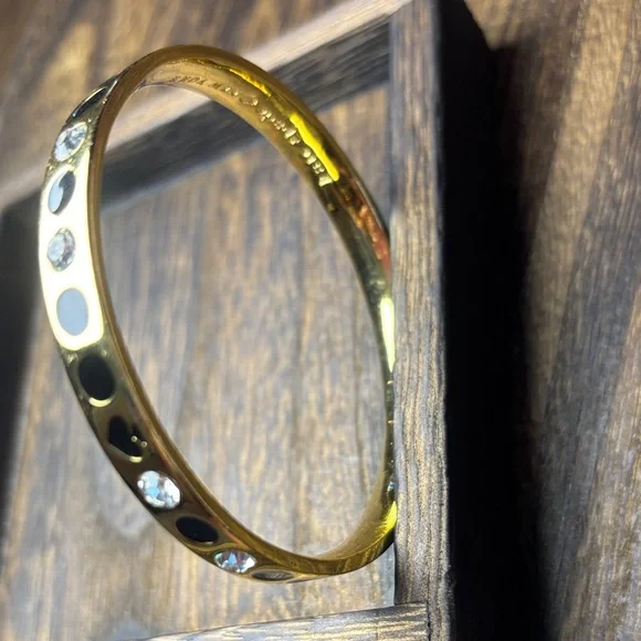 kate spade Gold Bangle with Black Enamel dots, ♠️ & Crystal Accents - Picture 6 of 8